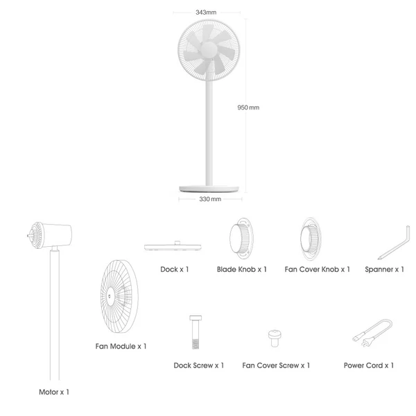 EU ECO Raktár - Xiaomi Mijia DC Vezetékes Hordozható Állóventilátor - Fehér