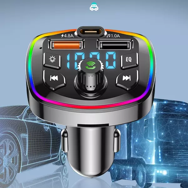 Vezetéknélküli Autós Bluetooth 5.0 FM Transzmitter USB Csatlakozóval - Fekete