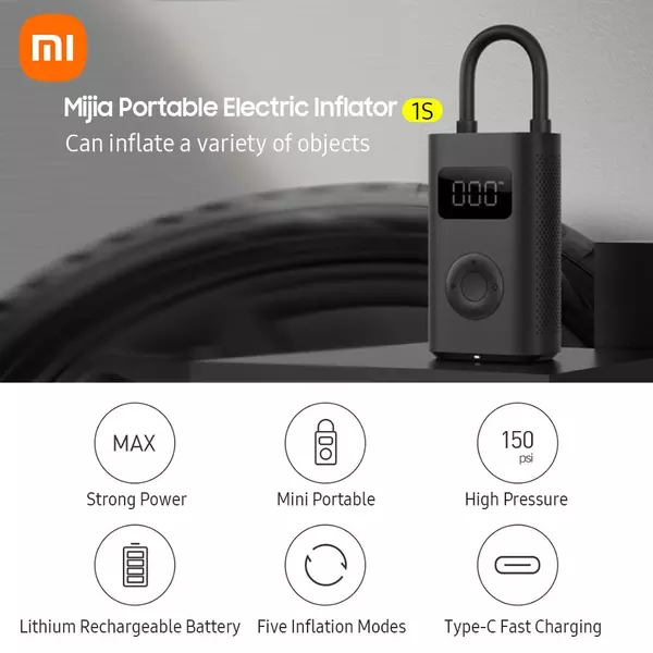 EU ECO Raktár - Xiaomi Mijia Elektromos inflátor 1S autós légkompresszor - Fekete