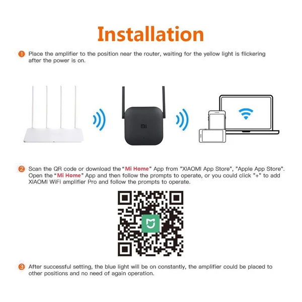 Xiaomi WiFi Amplifier Pro 300Mbps 2.4G Vezetéknélküli WiFi Jelerősítő - Fekete