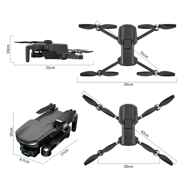 L800 PRO 2 5G WIFI FPV GPS 4K kamera RC Drón 3 tengelyes karmantyú tárolótáskával - akadálykerülő nélkül - Fekete