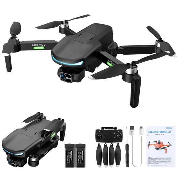 L800 PRO 2 5G WIFI FPV GPS 4K kamera RC Drón 3 tengelyes karmantyú tárolótáskával - akadálykerülő nélkül - Fekete