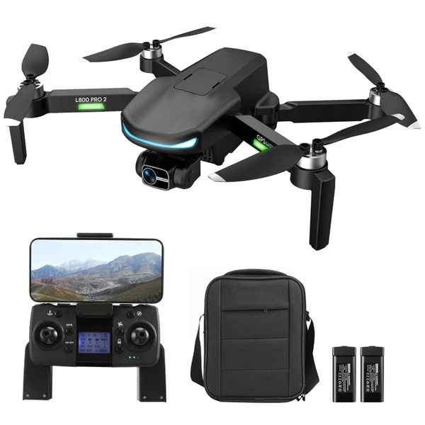 L800 PRO 2 5G WIFI FPV GPS 4K kamera RC Drón 3 tengelyes karmantyú tárolótáskával - akadálykerülő nélkül - Fekete