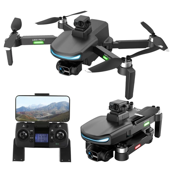 L800 PRO 2 5G WIFI FPV GPS 4K kamera RC Drón 3 tengelyes karmantyú tárolótáskával - akadálykerülővel - Fekete