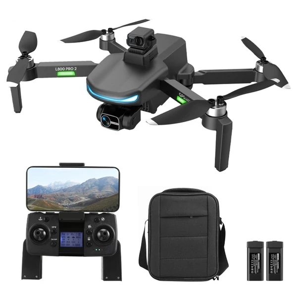 L800 PRO 2 5G WIFI FPV GPS 4K kamera RC Drón 3 tengelyes karmantyú tárolótáskával - akadálykerülővel - Fekete