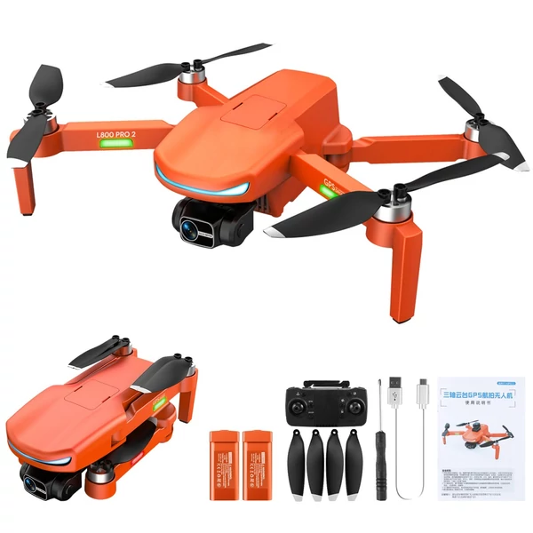 L800 PRO 2 5G WIFI FPV GPS 4K kamera RC Drón 3 tengelyes karmantyú tárolótáskával - akadálykerülő nélkül - Narancs