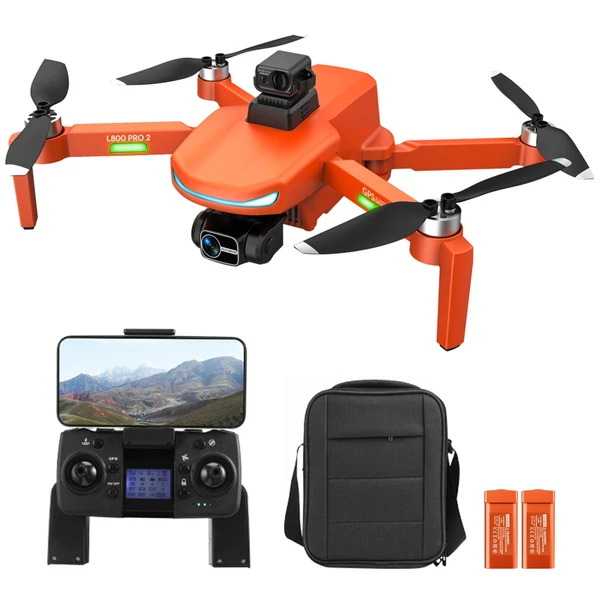 L800 PRO 2 5G WIFI FPV GPS 4K kamera RC Drón 3 tengelyes karmantyú tárolótáskával - akadálykerülővel - Narancs