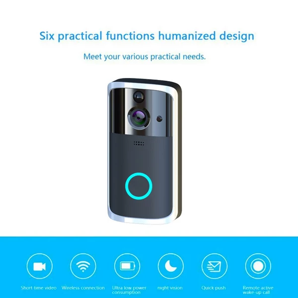 M7 WiFi vizuális videotelefon vezetéknélkül intelligens csengő - Fekete