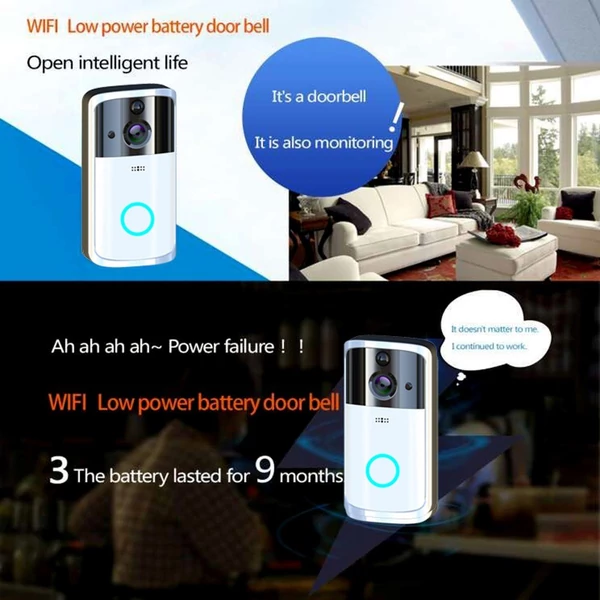 M7 WiFi vizuális videotelefon vezetéknélkül intelligens csengő - Ezüst