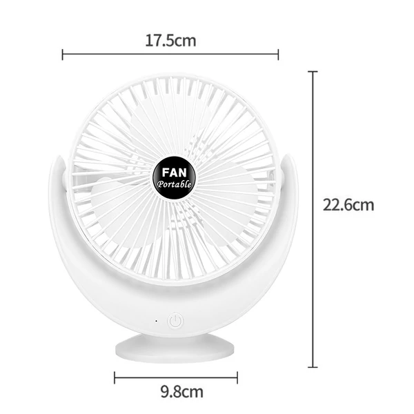 USB mini asztali 360°-ban forgatható újratölthető ventilátor, alacsony zajszint, 3 sebességfokozat - Fehér