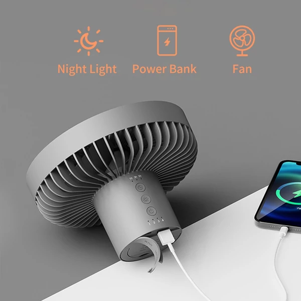 7 hüvelykes USB-s LED függesztett ventilátor állvánnyal kempingezéshez vagy mennyezetre 3 sebességgel - Fehér