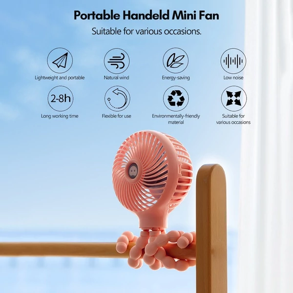 Hordozható mini babakocsi ventilátor 3 fokozatban állítható - Pink