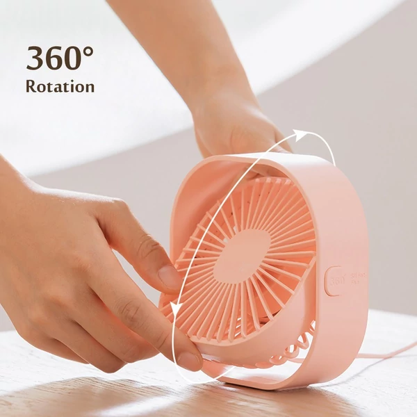 USB mini asztali ventilátor 360°-ban forgatható, csendes, 3 sebességes vezérlés otthoni irodai kollégiumi használatra - Pink