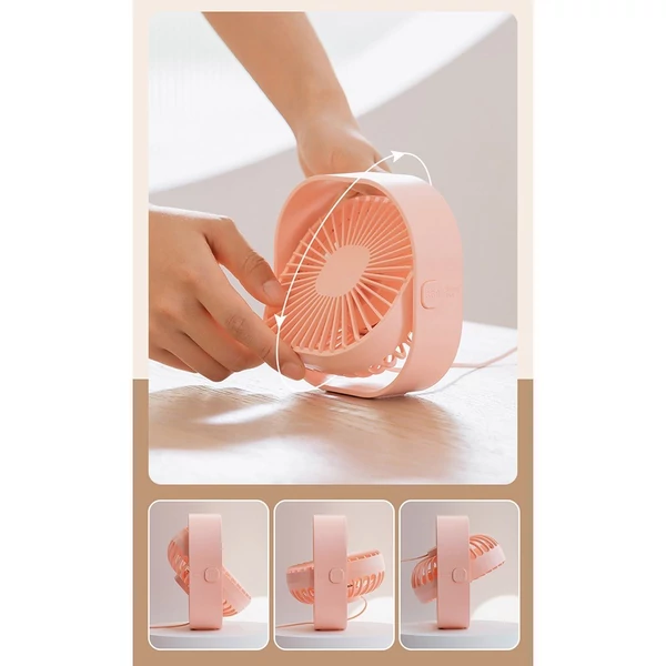 USB mini asztali ventilátor 360°-ban forgatható, csendes, 3 sebességes vezérlés otthoni irodai kollégiumi használatra - Pink