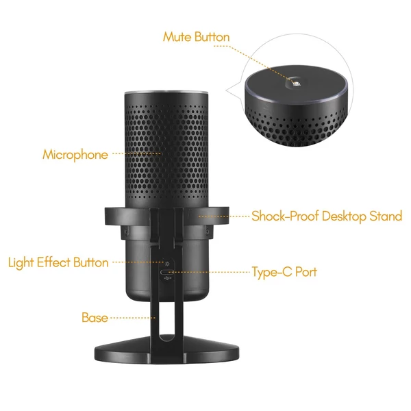 EU ECO Raktár - Godox EM68 USB Cardioid Mini Asztali Digitális Kondenzátoros Mikrofon - Fekete