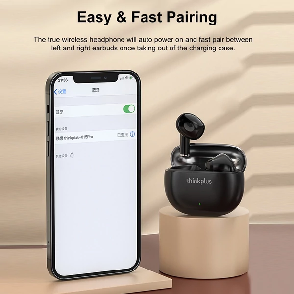Lenovo X15 Pro BT5.1 True Wireless Vezetéknélküli Hordozható Bluetooth Fülhallgató - Fekete