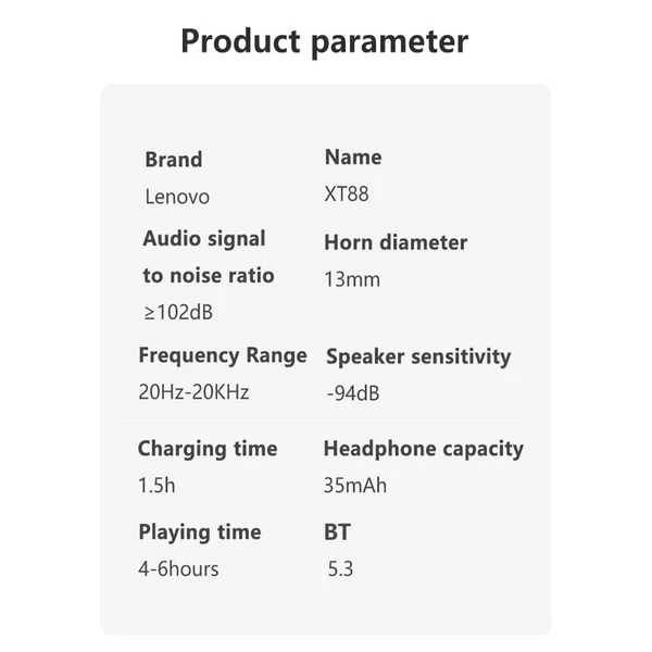 Thinkplus BT XT88 Vezetéknélküli Hordozható Bluetooth Fülhallgató Töltő Tokkal - Szürke