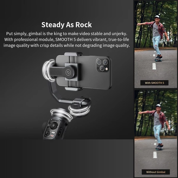 EU ECO Raktár - ZHIYUN Smooth 5 Kézi 3Tengelyes Mobiltelefon Stabilizátor Gimball - Fekete