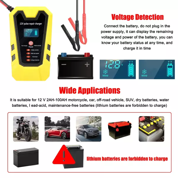 12V 6A Intelligens akkumulátortöltők LCD Kijelzővel - Sárga