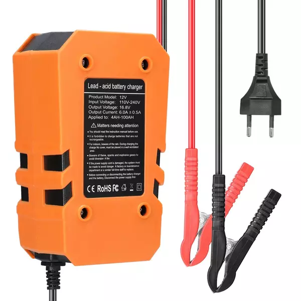 12V 6A Intelligens akkumulátortöltők LCD Kijelzővel - Narancssárga