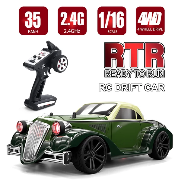 EU ECO Raktár - 2.4GHz 1/16 4WD Vezetéknélküli Távirányítható RC Drift Autó 35km/h Végsebességgel - Zöld