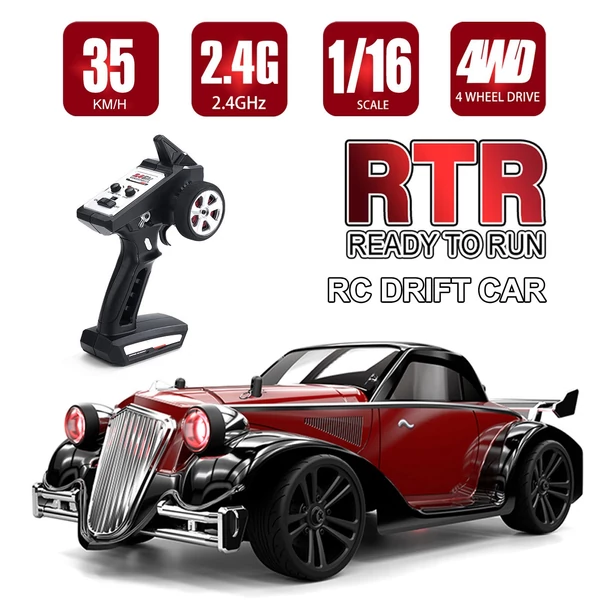  EU ECO Raktár - 2.4GHz 1/16 4WD Vezetéknélküli Távirányítható RC Drift Autó 35km/h Végsebességgel - Piros - 3 Akkumulátorral