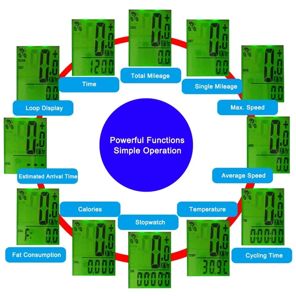 Vezetéknélküli Kerékpáros Sebességmérő Fedélzeti Számítógép - Zöld