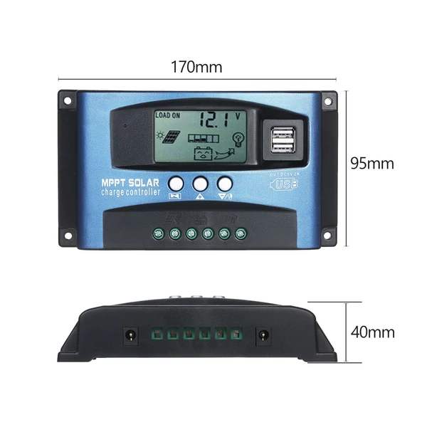 MPPT Napelemes töltés vezérlő Dual USB kimenet 12V - 100A