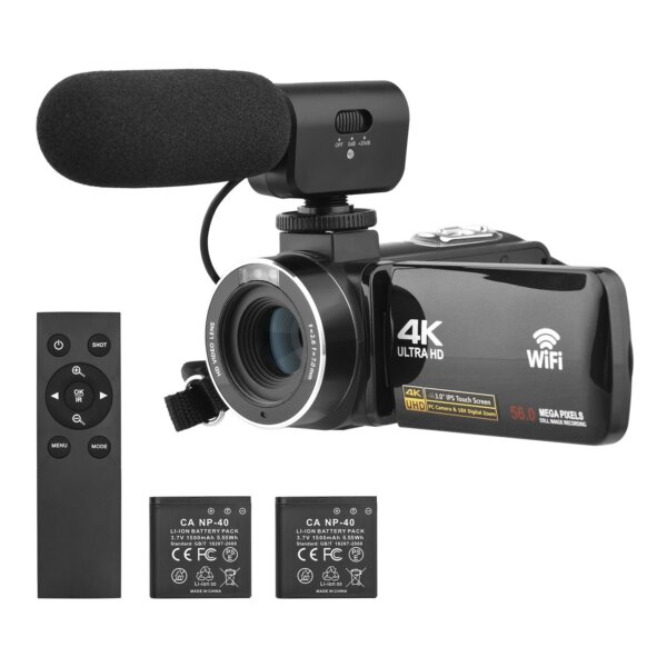 4K digitális videokamera 3,0 hüvelykes IPS érintőképernyős WiFi kamera DV-felvevő 56MP 18X digitális zoom