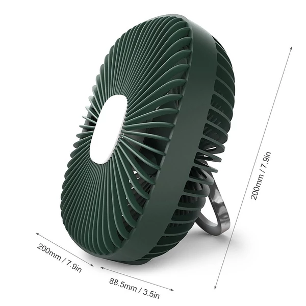 USB újratölthető kézi kemping akasztós ventilátor, 4 sebesség, LED fénnyel, 360 fokos forgatással - Kék