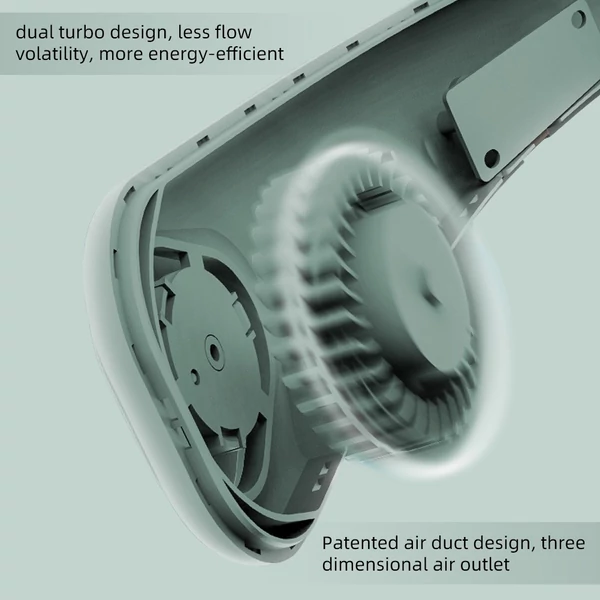 Hordozható nyaki ventilátor USB újratölthető 3 sebességes kihangosító házimunkához, kerti munkához, utazáshoz, sportoláshoz - Zöld