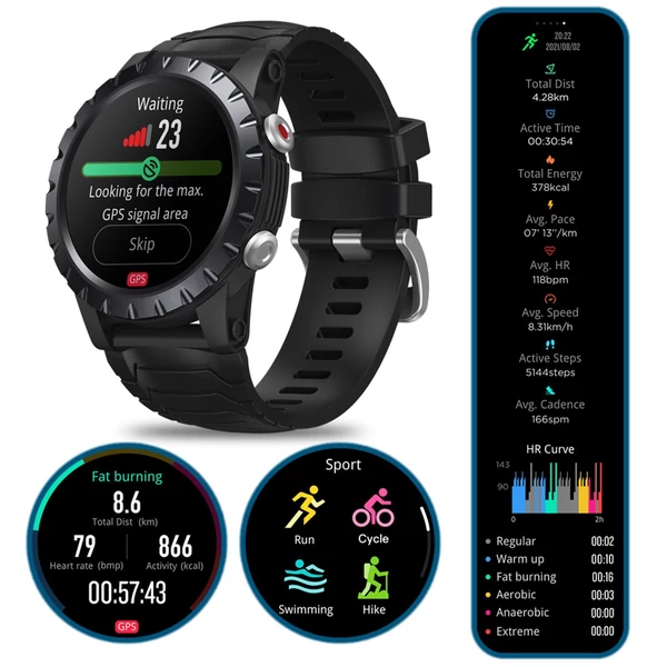 EU ECO Raktár - Zeblaze Stratos Premium Multi-sport GPS Vezetéknélküli 50M Vízálló Sporttevékenységmérő Okosóra - Fekete