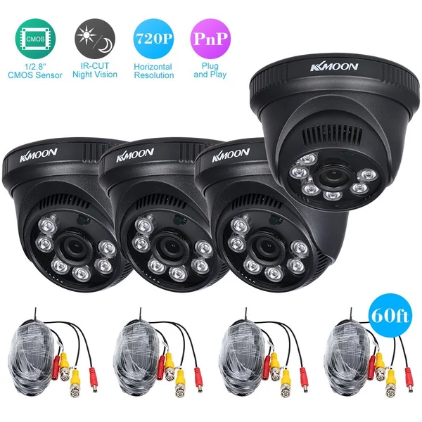 KKmoon 4*720P AHD Dome IR CCTV kamera + 4*60 láb megfigyelő kábel támogatás IR-CUT Night Vision 6db tömb infra lámpák 1/2.8'' CMOS