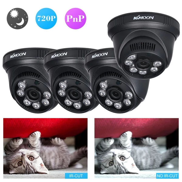 KKmoon 4*720P AHD Dome IR CCTV kamera + 4*60 láb megfigyelő kábel támogatás IR-CUT Night Vision 6db tömb infra lámpák 1/2.8'' CMOS