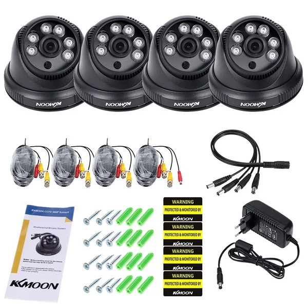 KKmoon 4*720P AHD Dome IR CCTV kamera + 4*60 láb megfigyelő kábel támogatás IR-CUT Night Vision 6db tömb infra lámpák 1/2.8'' CMOS