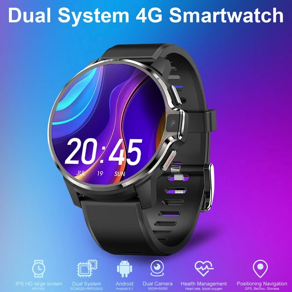 DM30 4G sport okosóra WiFi GPS BT Android 9.1 támogatás Nano SIM kártya kettős 5 MP kamera pulzusmérő arcfelismerés - Fekete - 16GB