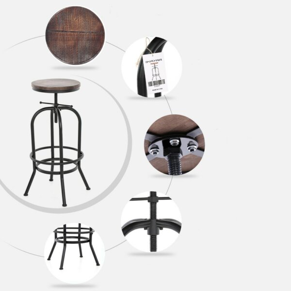iKayaa ipari stílusú, állítható magasságú forgatható bárszék természetes fenyőfa felső konyha étkező reggeliző szék