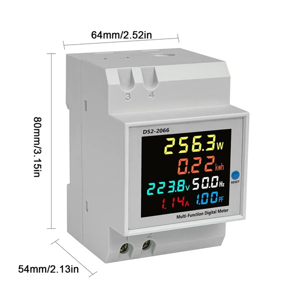 D52-2066 DIN-sínes többfunkciós feszültség, áram, aktív teljesítmény, frekvencia, elektromos energia mérő készülék - Változat 2
