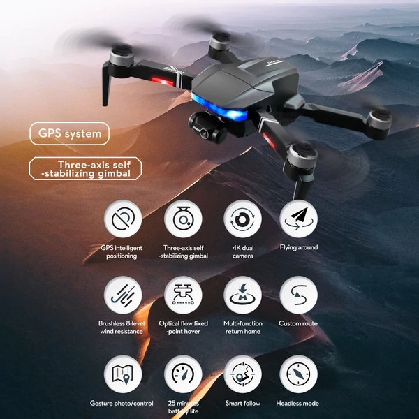 LSRC S7S GPS 5G Wifi FPV 4K kamera RC Drone 3 tengelyes gimbal kefe nélküli motoros quadkopter tárolótáskával - 2 akkumulátor