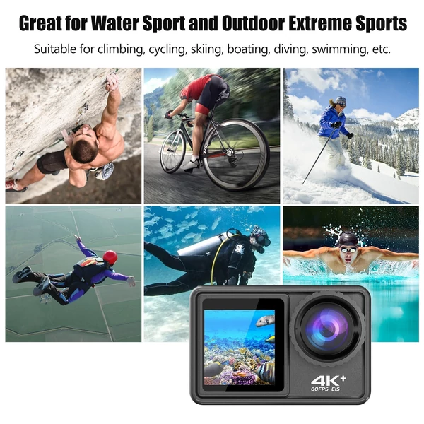 4K 2,0 hüvelykes, kétképernyős DV sportkamera 24MP 170°-os széles látószögű EIS 40m vízálló WiFi makro objektíves távirányítóval kültéri sportokhoz