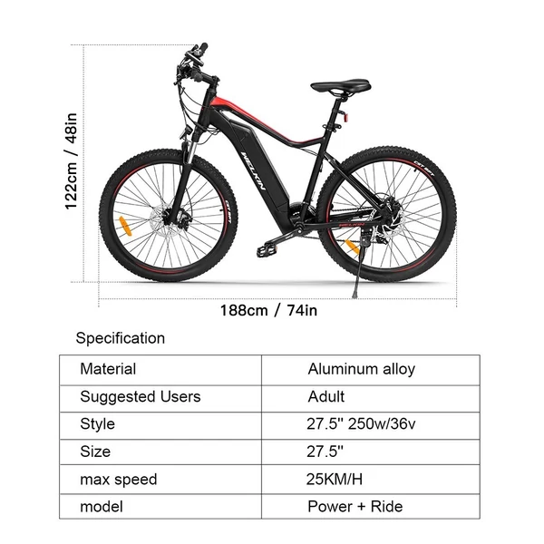 WELKIN WKEM001 elektromos kerékpár 36V 250W 10.4AH akkumulátor Max sebesség 25km/h - Fekete