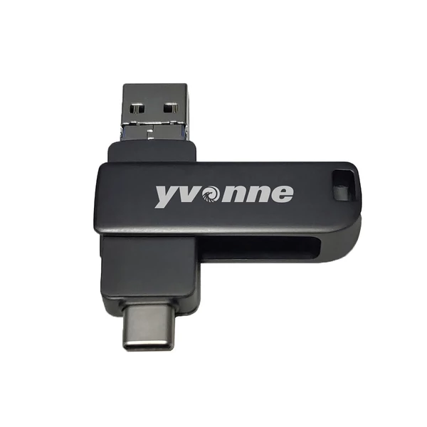 yvonne Y40D USB3.0 nagy sebességű forgó USB Type-C / Micro USB OTG flash meghajtó - Fekete 64 GB