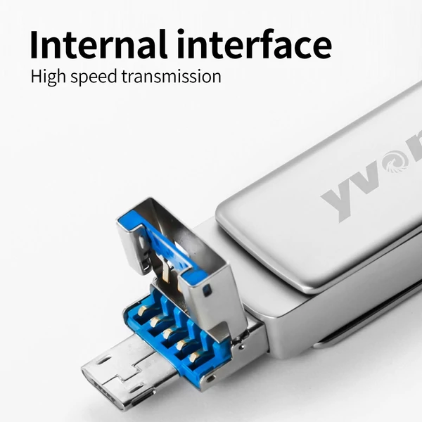 yvonne Y40D USB3.0 nagy sebességű forgó USB Type-C / Micro USB OTG flash meghajtó - Ezüst 128 GB