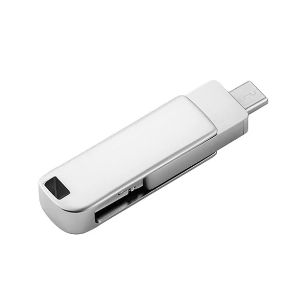 yvonne Y40D USB3.0 nagy sebességű forgó USB Type-C / Micro USB OTG flash meghajtó - Ezüst 128 GB