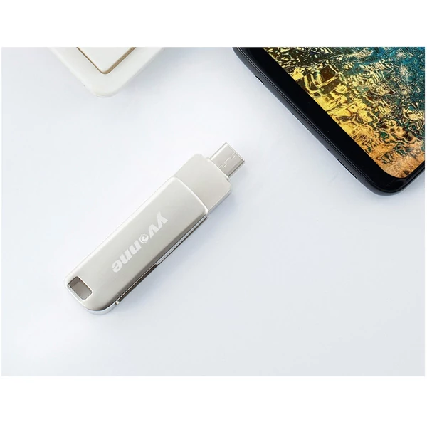 yvonne Y40D USB3.0 nagy sebességű forgó USB Type-C / Micro USB OTG flash meghajtó - Ezüst 128 GB