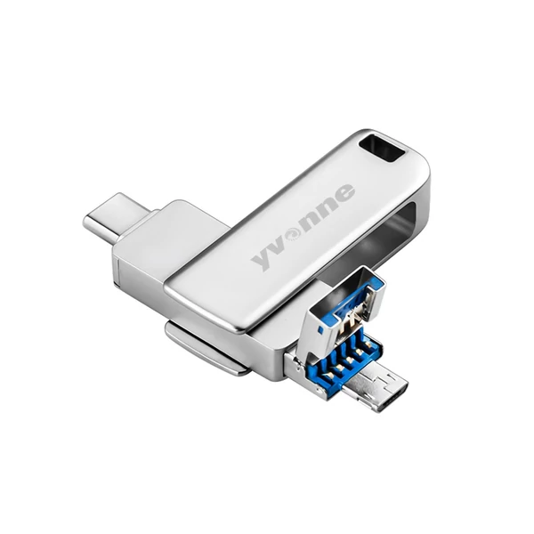 yvonne Y40D USB3.0 nagy sebességű forgó USB Type-C / Micro USB OTG flash meghajtó - Ezüst 128 GB