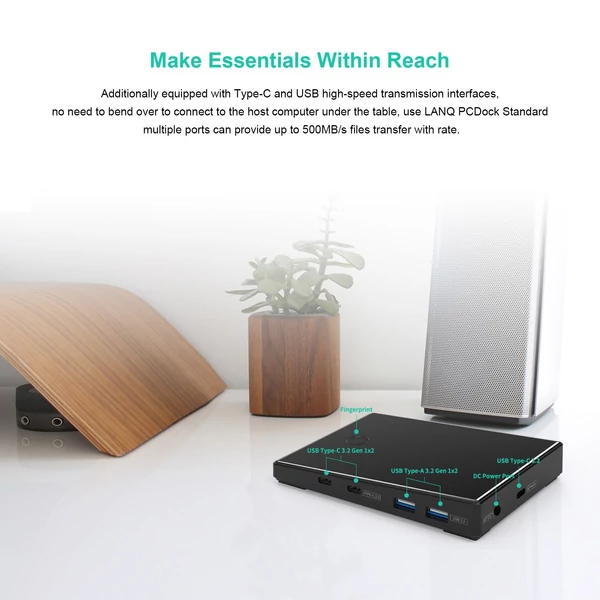 LANQ PC Dock Hub WI-FI Boosterrel/ Biológiai ujjlenyomat-zárral/ BT csatlakozás Real Sound/ 2 * USB töltőport/ 2 * C típusú töltőport - USB flash