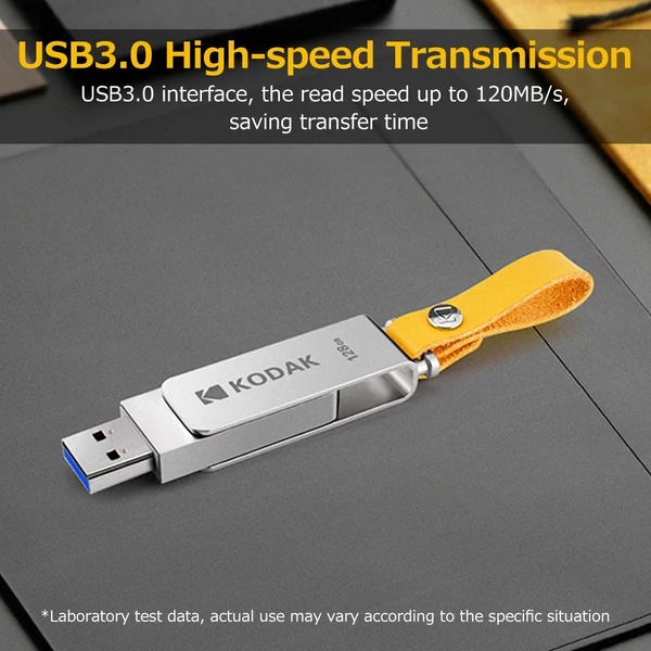 Kodak K133 USB 3.0 flash meghajtó fém U lemez bőr kulcstartóval - 128 GB