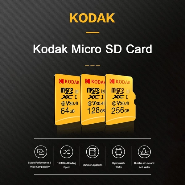 Kodak Micro U3 A1 V30 memóriakártya 100 MB/s olvasási sebesség 4K videofelvétel - 128 GB