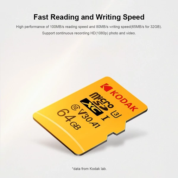 Kodak Micro U3 A1 V30 memóriakártya 100 MB/s olvasási sebesség 4K videofelvétel - 256 GB